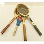 Four Vintage Wooden Tennis Rackets: