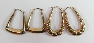 Two pairs of 9ct gold earrings, 2.9g: