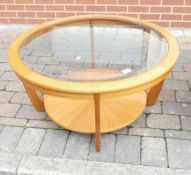 Large Modern Mid Century Theme Glass Topped Coffee Table: diameter 91cm