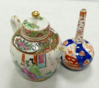 Chinese Hand Painted Teapot & Japanese small vase: teapot re-glued at handle, height of tallest