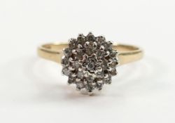 9ct ladies diamond cluster ring, size O/P, 2.3g