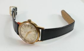 Gents Favre-Leuba Geneve gold plated vintage wristwatch: with leather strap in ticking order.