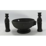Wedgwood Black Basalt Arnold Machin Chess Pieces & similar small footed bowl(3)