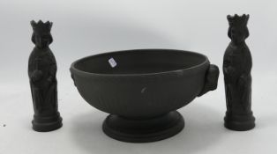 Wedgwood Black Basalt Arnold Machin Chess Pieces & similar small footed bowl(3)