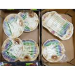 A collection of French Majolica Plates & serving dish: serving dish length 38cm(2 tray)