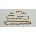 2 x 9ct gold bracelets neck chain: Gross weight 5.1g. One bracelet broken, neck chain broken and