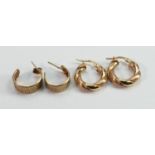 Two pairs of 9ct gold earrings, 3.5g: