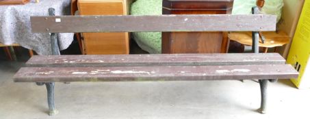 Victorian Pine & Cast Iron Bench. Painted brown. H: 77cm, W: 211.7cm, D: 58cm