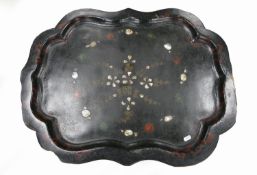 Large 19th Century Papier Mache Tray:some damages noted to edges, length 76cm