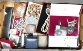 A mixed collection of items to include: Art Deco Reflex gents watch, Badges, Brooches, Costume