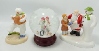 Coalport The Snowman Figures to include: Dancing With Teddy, Hold on Tight Snow Globe & The