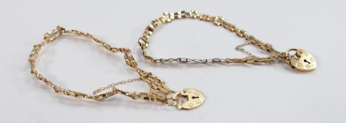 Two 9ct gold hallmarked gate bracelets: Gross weight 6.2g