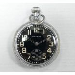 Waltham Military Pocket Watch in Leather Case: Broad Arrow stamp noted