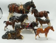 A collection of Non Beswick Horses to include Foals, Shire Horses, Shetland pony etc (8)
