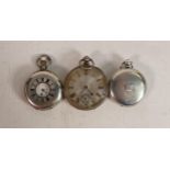 Three gents silver cased pocket watches: All sold as not working, includes full hunter, half