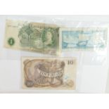 Four old bank notes: including £10, 50p note and two one pound notes (4)