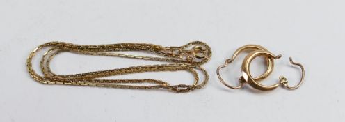 9ct gold necklace and pair earrings, 3.4g: