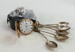 Gold plated gents Waltham watch and other items: Includes cufflinks in cuffs box including 2 x