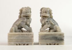 Pair of Soapstone Chinese Lion Dogs: height 13cm(2)