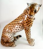 Very Large Mid Century Almost Life Size Italian Ceramic Cheetah: height 77cm, sorry courier only