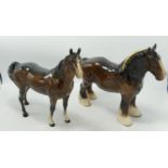 Beswick 818 Shire Horse & Similar Swish Tail Horse 1182(2)