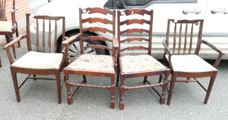 Two Ladder Back Dinning Chairs: together with 2 similar later items(4)