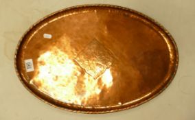 Hand Beaten Copper Oval Tray: diameter at largest 49.5cm