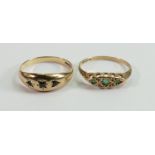 9ct gold ladies ring set with blue stones: and another set with green stones, 3g. (2)