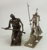 F.J Ankers Large Mid Century Metal Figure Titled The Kentuckian & Crusade: height of tallest