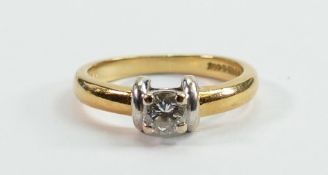 18ct gold solitaire diamond ring, size J/K, approx .35ct, 3.8g: