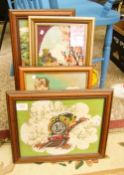 Five framed cross-stitch pictures: various themes (5).