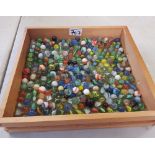 Large Collection of Vintage Marbles in Wooden Tray: