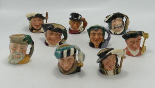 Royal Doulton miniature Character Jugs: Mine Host, Mad Hatter, Falconer, Robinson Crusoe, Aramis,