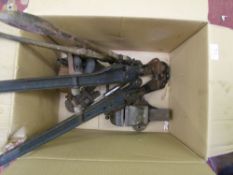 Two large pairs of cast iron bolt cutters: stillson wrench, bench vices etc