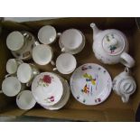 A mixed collection of teaware items: including Royal Stafford, Wade teapot and collectors plate