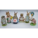 Royal Albert Beatrix potter figures: to include Mrs Rabbit, Miss Moppet, The old woman that lived in