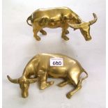 Two brass water buffalo figures: height of tallest 12cm.