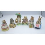 Royal Albert Beatrix potter figures: to include Mrs Rabbit & Bunnies, Hunca Munca Sweeping,