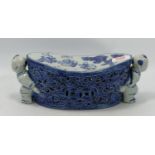 Reproduction Chinese blue & white pillow: Height 12cm, length 31cm