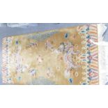Large oriental tasseled Chinese theme rug: approx 200cm x 91cm