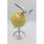 Globe with White Metal Aeroplane Mount: