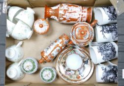 A mixed collection of items to include: Japanese Satsuma vases and teapot, two small colissonic