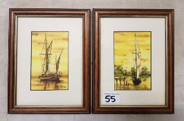 Pair of Jonathan Watson framed watercolours: 'Sailing Barge at Dusk' & 'Sunset on Lake Windermere'