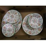 Minton Haddon Hall patterned dinner ware items: oval platter, 10 dinner plates, 6 salad plates, 6