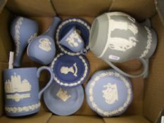 A collection of Wedgwood jasper ware items: including a grey jasper ware jug (1 tray).