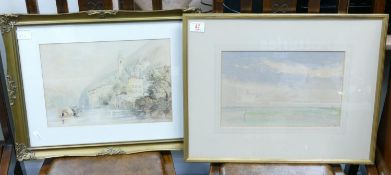Two 1930's framed landscape water colours: largest signed Arthur Scott 1930 43cm x 54cm (2)