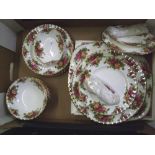 Royal Albert Old Country Roses pattern dinner ware items: 6 salad plates, 6 cereal bowls, gateau