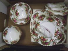 Royal Albert Old Country Roses pattern dinner ware items: 6 salad plates, 6 cereal bowls, gateau