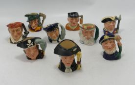 Royal Doulton miniature Character Jugs: George Washington, Golfer, Neptune, Guardsman, Capt Ahab,