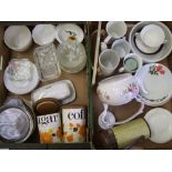 A mixed collection of ceramic items: including Vintage Oven ware, storage jars, Glass Dessert Bowls,